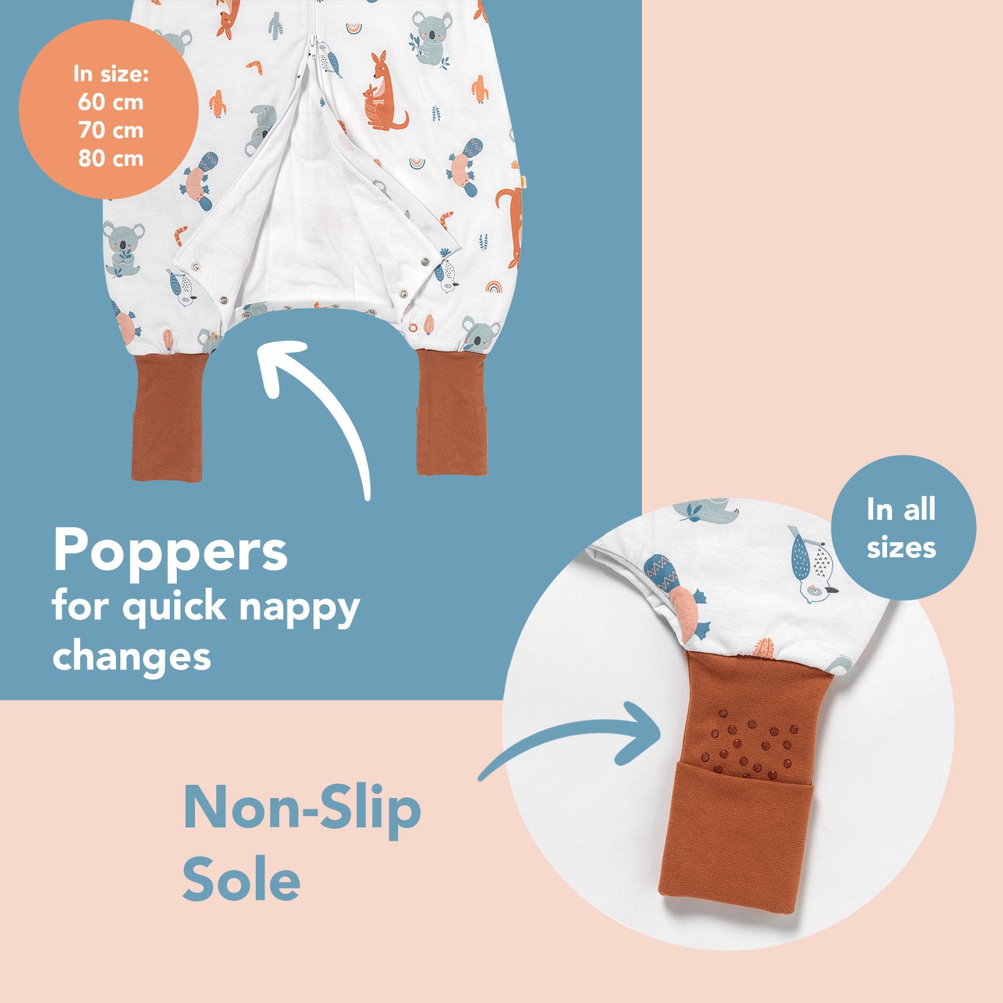 Sleeping Bag with Feet & Foldable Feet Covers - 1.0 TOG