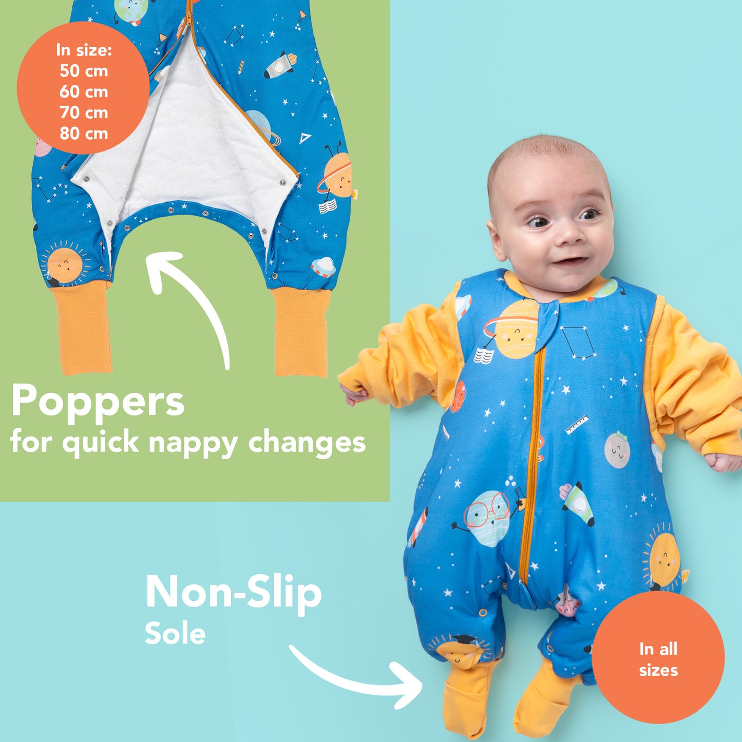 Sleeping Bag with Feet & Foldable Feet Covers - 2.5 TOG