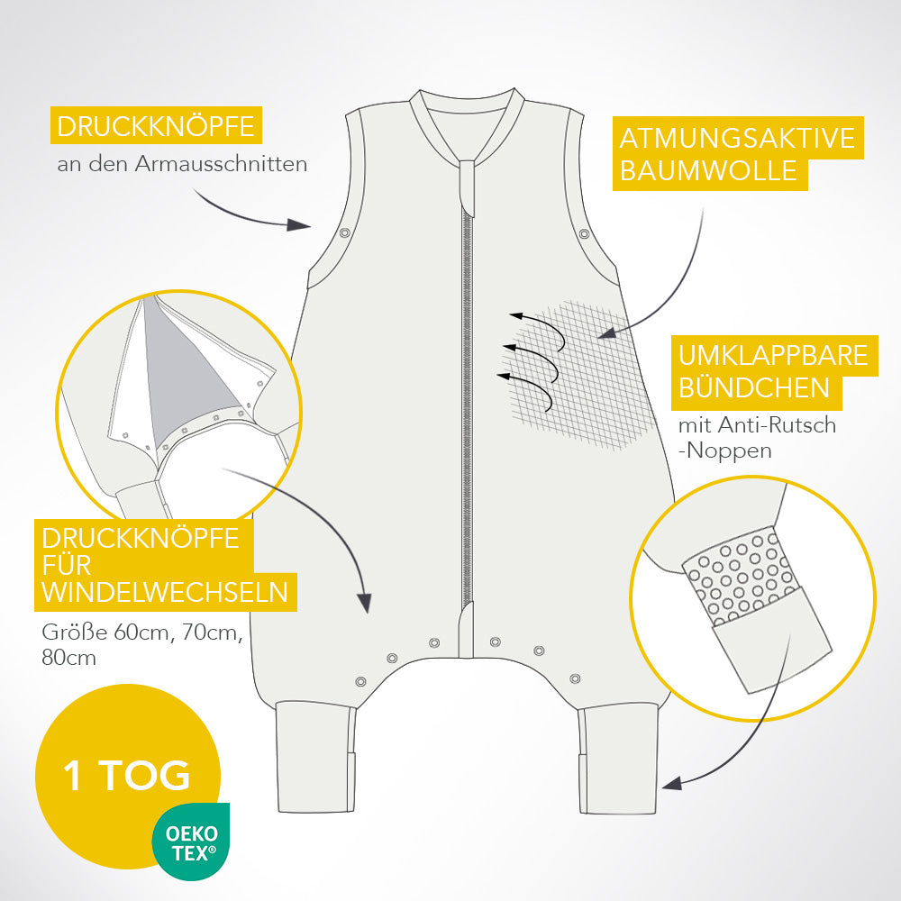 Organic Sleeping Bag with Feet & Foldable Feet Covers - 1.0 TOG