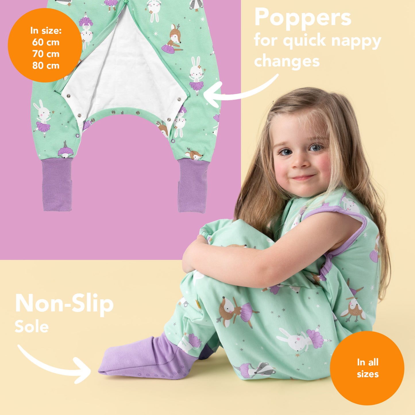 Sleeping Bag with Feet & Foldable Feet Covers - 1.0 TOG