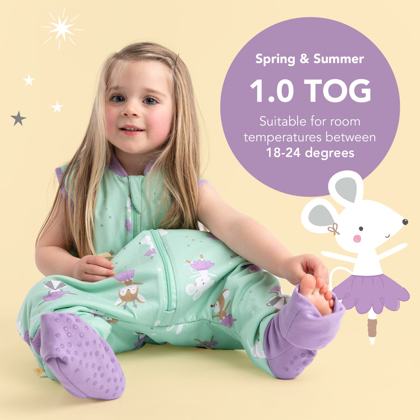 Sleeping Bag with Feet & Foldable Feet Covers - 1.0 TOG