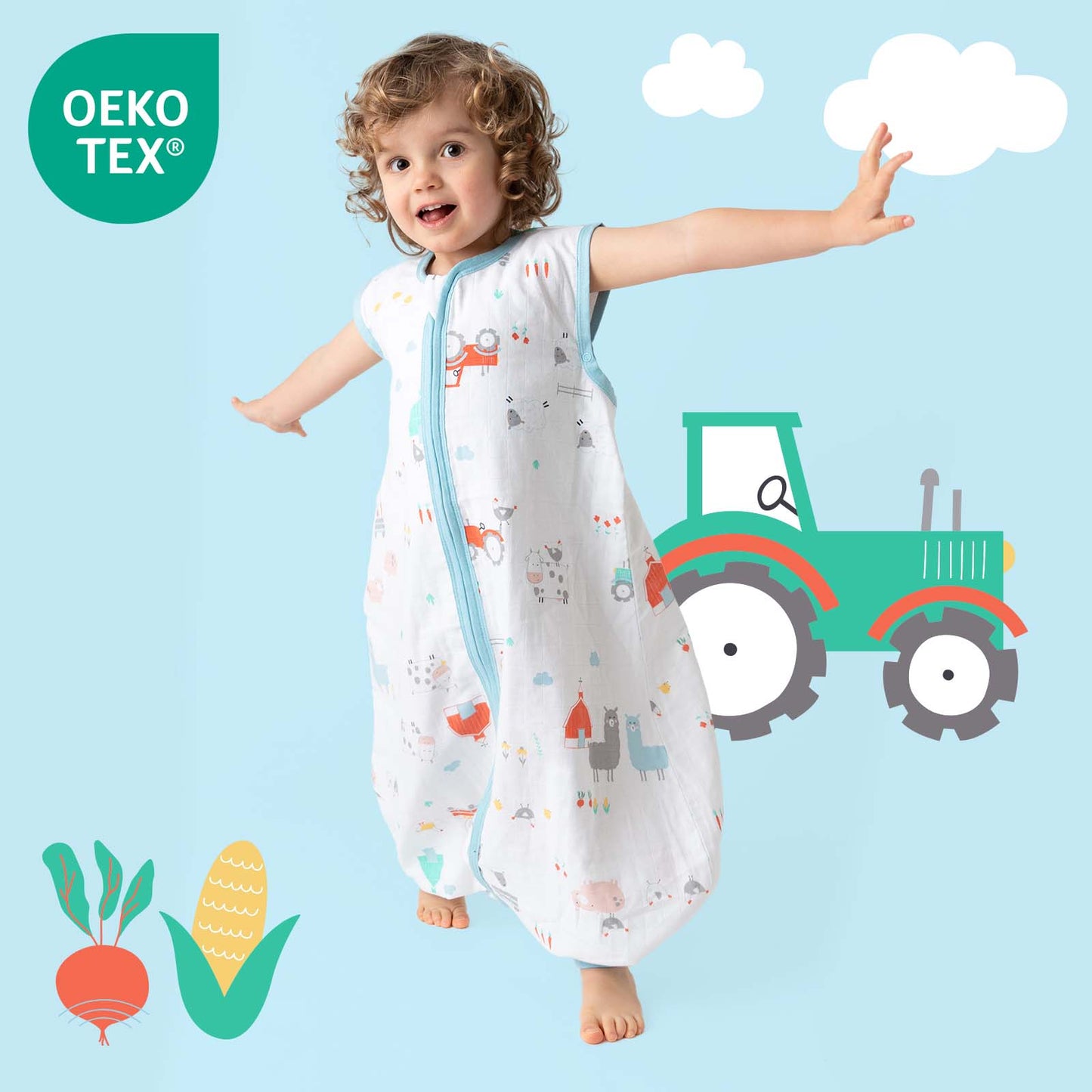 Organic Muslin Sleeping Bag with Feet - 0.5 Tog