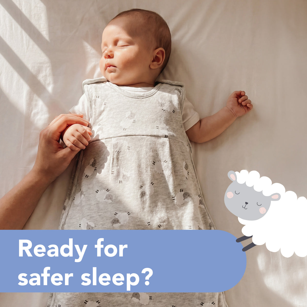 Baby sleeping safely and snugly in a Slumbersac Newborn Sleeping Bag