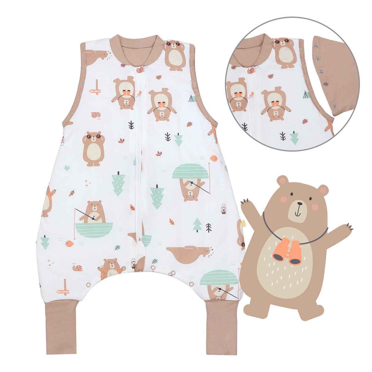 Sleeping Bag with Feet Foldable Feet Covers & Sleeves - 1.0 TOG_Explorer Bear_Front with armhole_1182