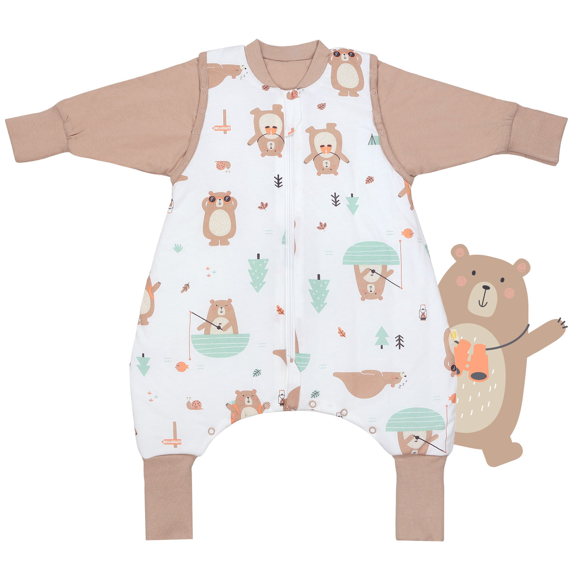 Sleeping Bag with Feet Foldable Feet Covers & Sleeves - 1.0 TOG_Explorer Bear_front_1182