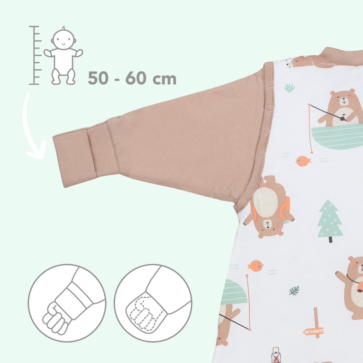 Sleeping Bag with Feet Foldable Feet Covers & Sleeves - 1.0 TOG_Explorer Bear_Cuffs_1182
