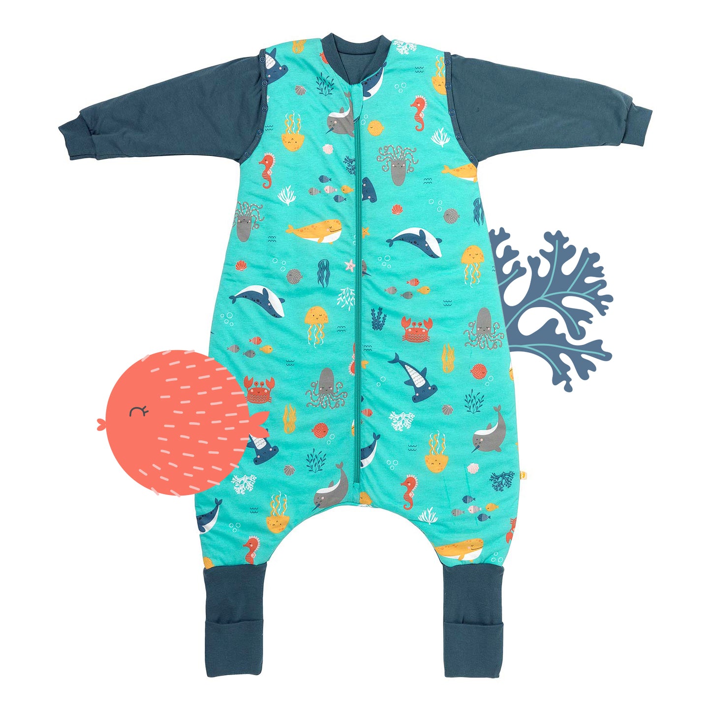 Sleeping Bag with Feet Foldable Feet Covers & Sleeves - 1.0 TOG_Under the Sea_front_1182