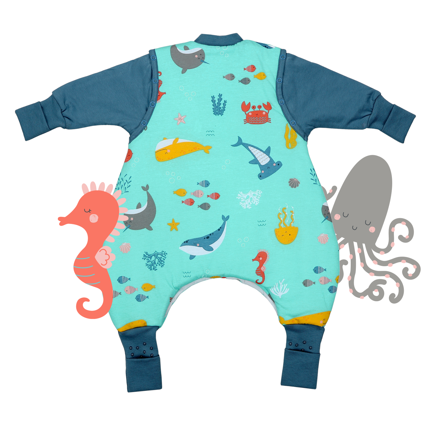 Sleeping Bag with Feet Foldable Feet Covers & Sleeves - 1.0 TOG_Under the Sea_back_1182
