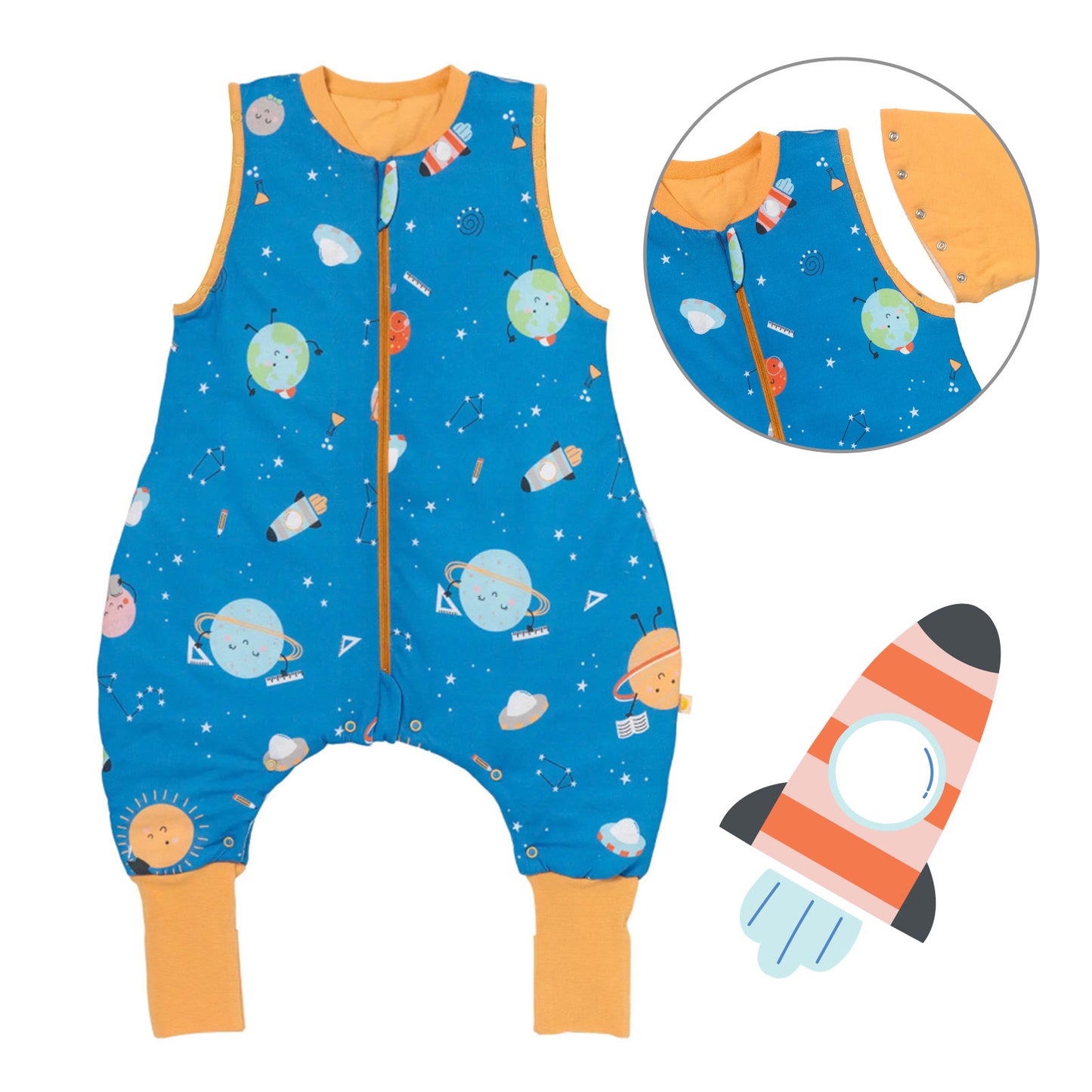 Sleeping Bag with Feet Foldable Feet Covers & Sleeves - 1.0 TOG_Space_Front with armhole_1182