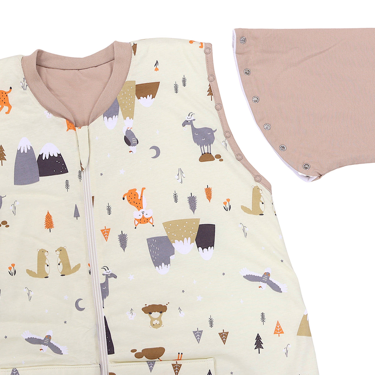 Adult Sleeping Bag with Feet & Detachable Sleeves - 3.5 TOG_Mountain Animals_sleeve area_1189