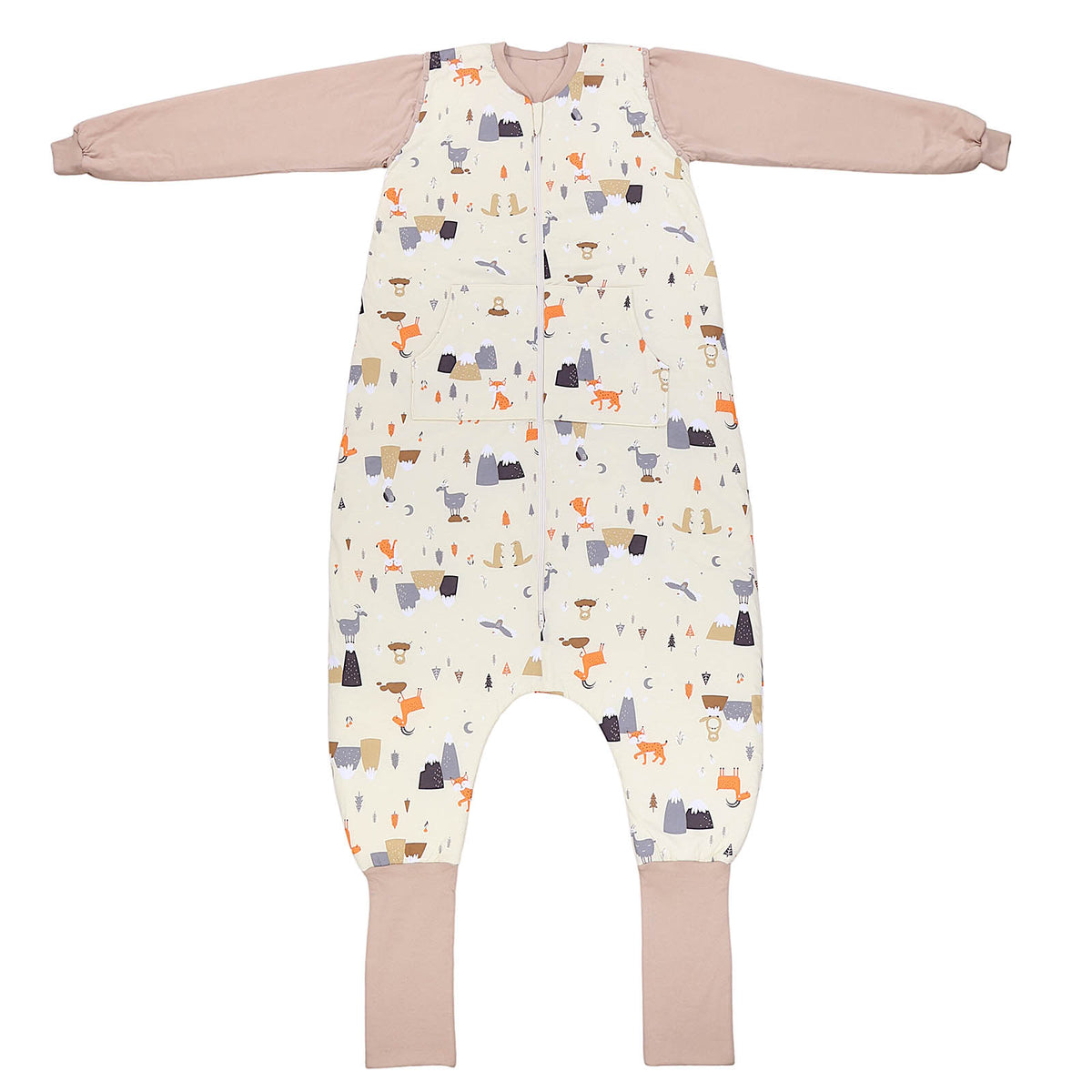 Adult Sleeping Bag with Feet & Detachable Sleeves - 3.5 TOG_Mountain Animals_front_1189