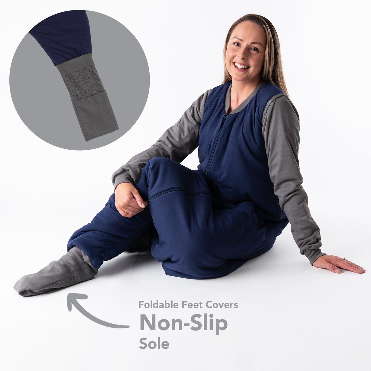 Adult Sleeping Bag with Feet & Detachable Sleeves - 3.5 TOG_Navy Grey_foot area_1189