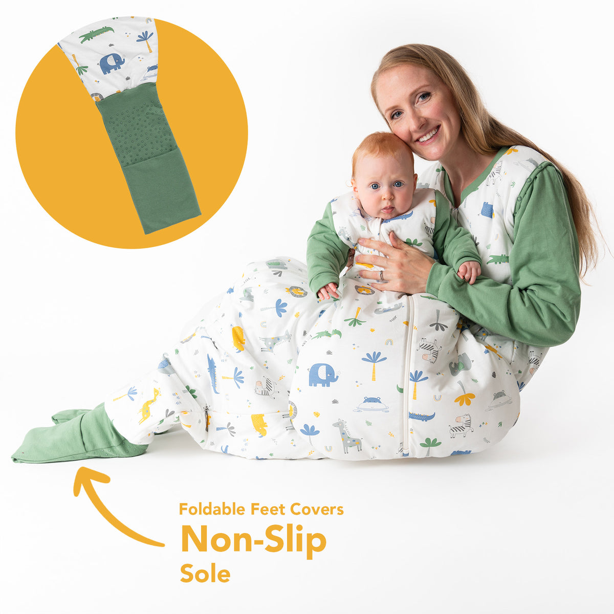 Adult Sleeping Bag with Feet & Detachable Sleeves - 3.5 TOG_Jungle_foot area_1189
