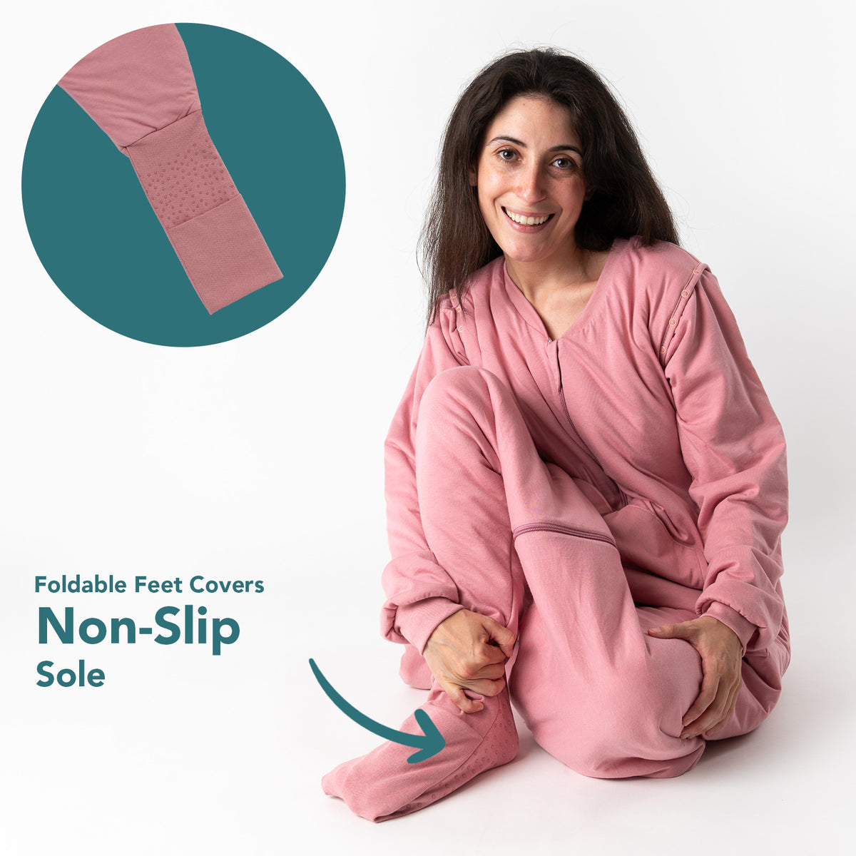 Adult Sleeping Bag with Feet & Detachable Sleeves - 3.5 TOG_Rose Pink_foot area_1189