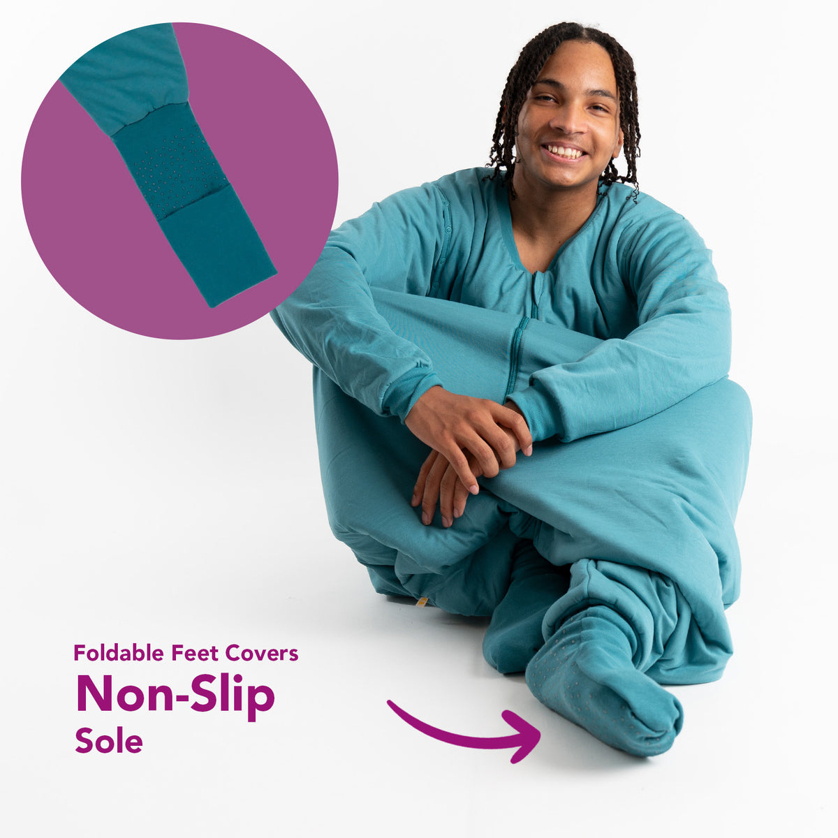 Adult Sleeping Bag with Feet & Detachable Sleeves - 3.5 TOG_Teal_foot area_1189