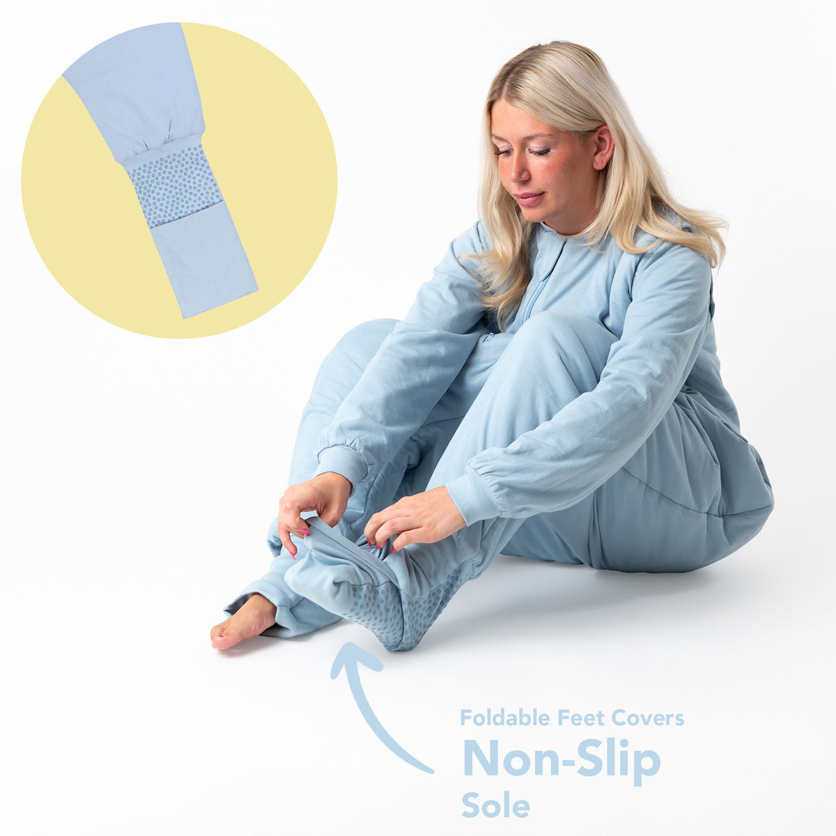 Adult Sleeping Bag with Feet & Detachable Sleeves - 3.5 TOG_Powder Blue_foot area_1189