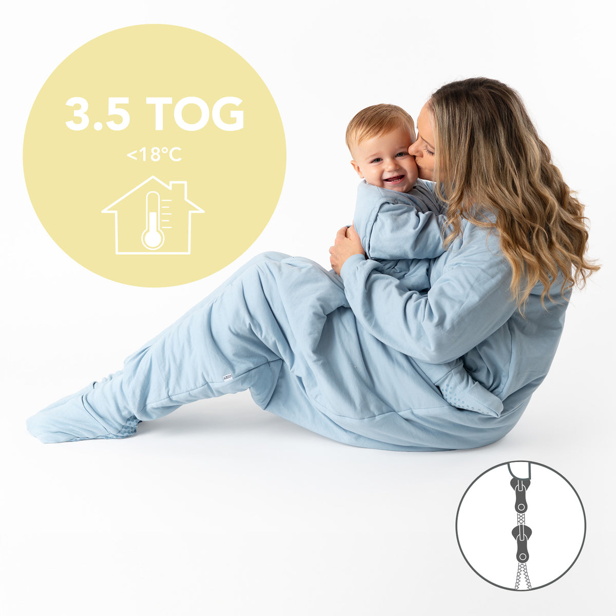 Adult Sleeping Bag with Feet & Detachable Sleeves - 3.5 TOG_Powder Blue_TOG_1189