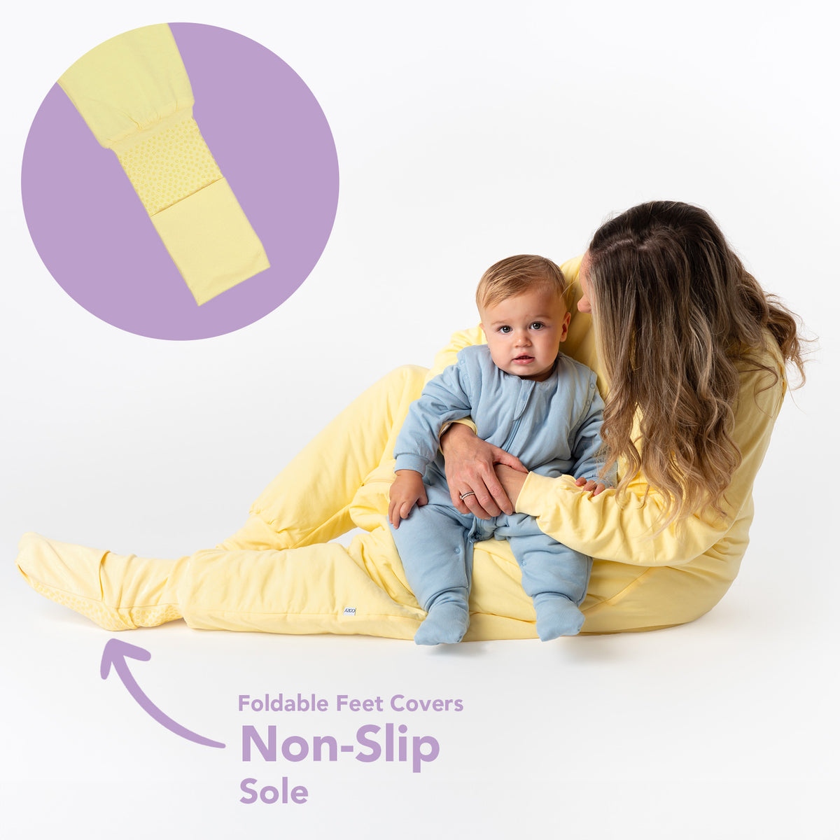 Adult Sleeping Bag with Feet & Detachable Sleeves - 3.5 TOG_Soft Yellow_foot area_1189
