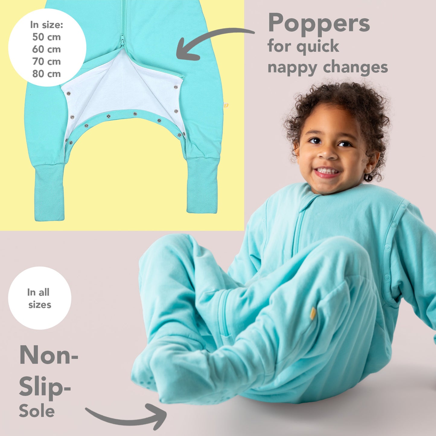 Sleeping Bag with Feet Foldable Feet Covers & Sleeves - 1.0 TOG_Aqua_foot area_1200