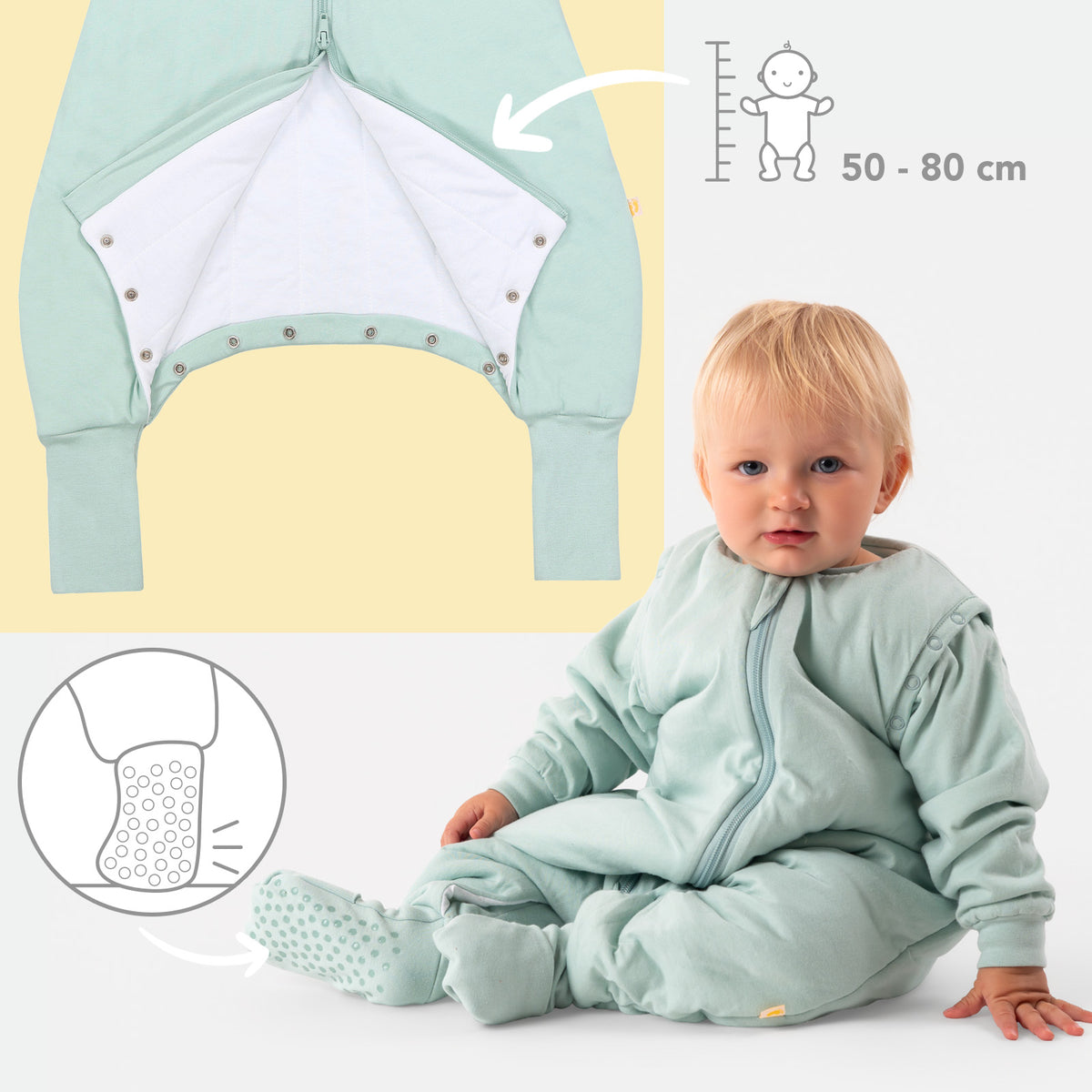 Sleeping Bag with Feet Foldable Feet Covers & Sleeves - 1.0 TOG_Sage_foot area_1200