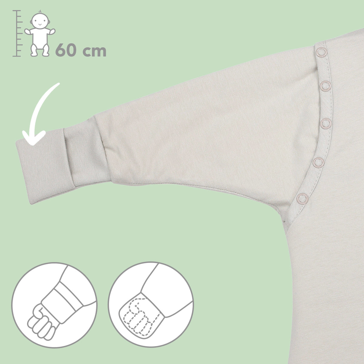 Sleeping Bag with Feet Foldable Feet Covers & Sleeves - 1.0 TOG_Oatmeal_Cuffs_1200