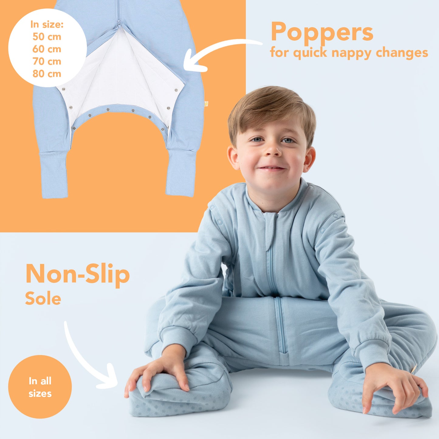 Sleeping Bag with Feet & Foldable Feet Covers - 2.5 TOG_Powder Blue_foot area_1202