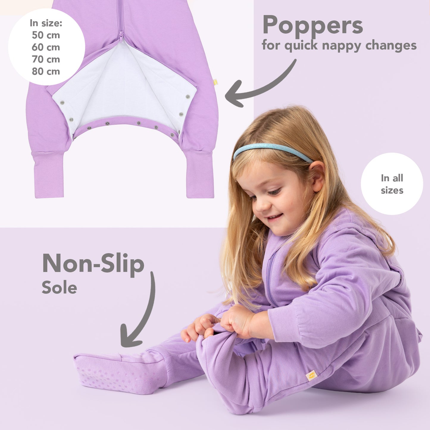 Sleeping Bag with Feet & Foldable Feet Covers - 2.5 TOG_Lilac_foot area_1202