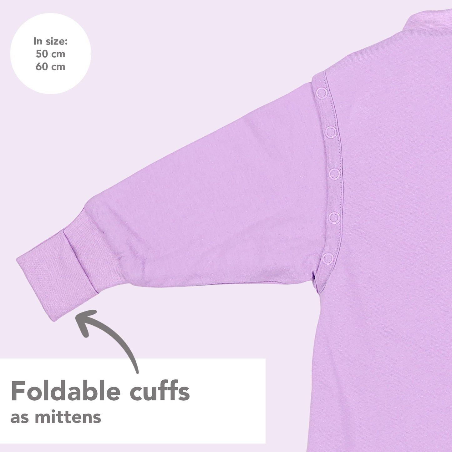 Sleeping Bag with Feet & Foldable Feet Covers - 2.5 TOG_Lilac_Cuffs_1202