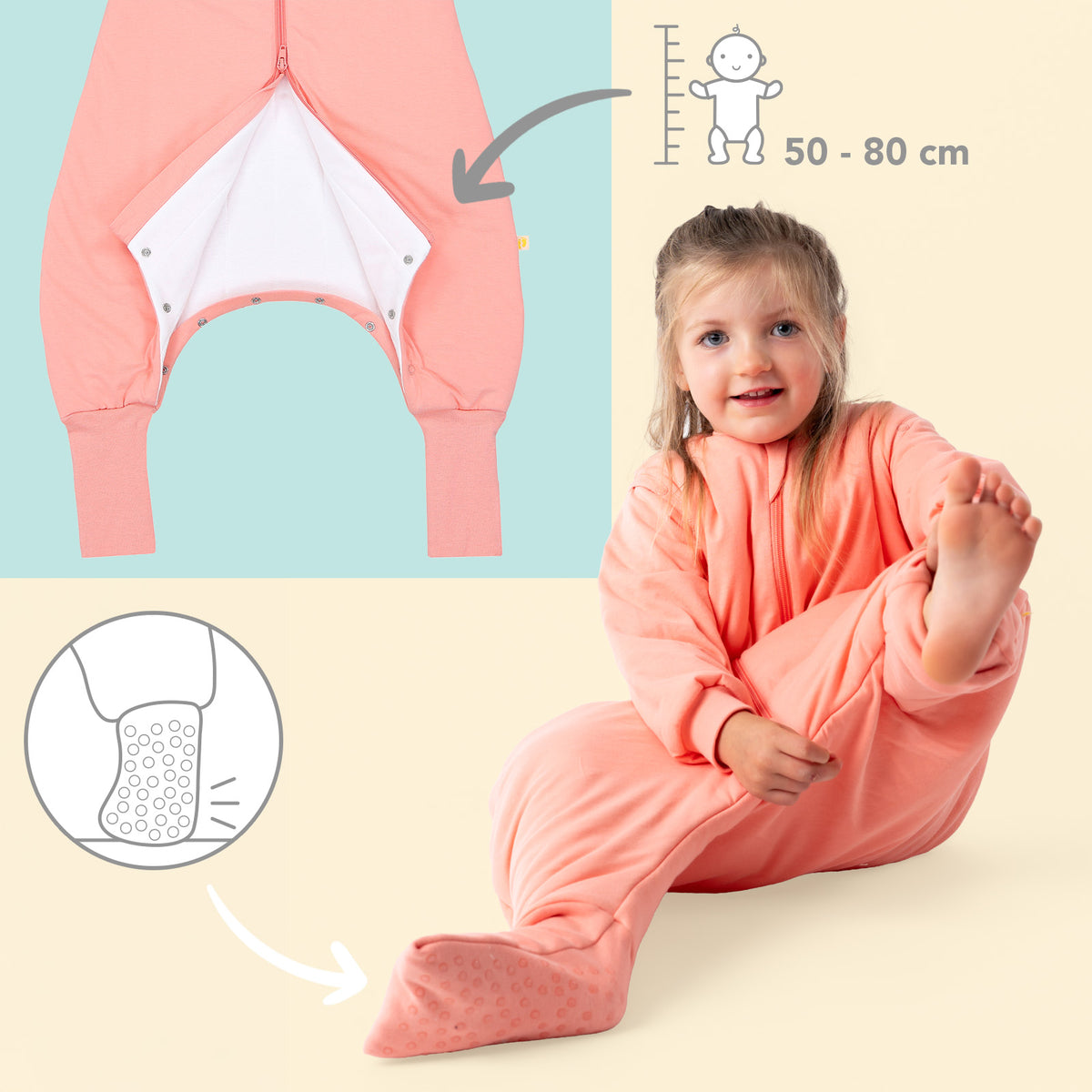 Sleeping Bag with Feet & Foldable Feet Covers - 2.5 TOG_Peach_foot area_1202