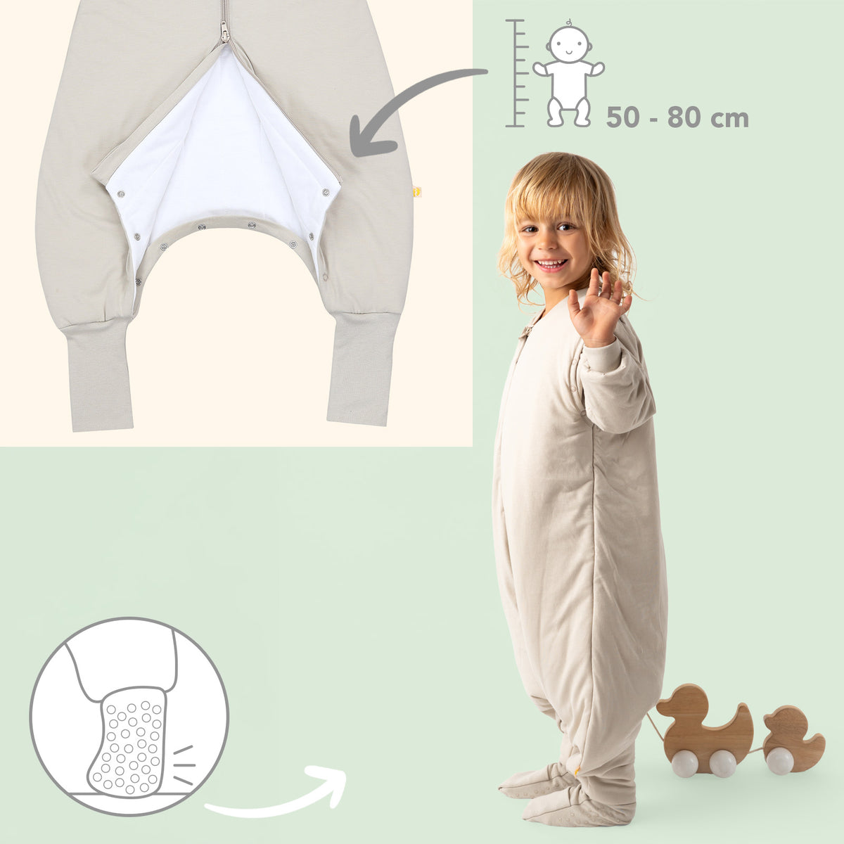 Sleeping Bag with Feet & Foldable Feet Covers - 2.5 TOG_Oatmeal_foot area_1202