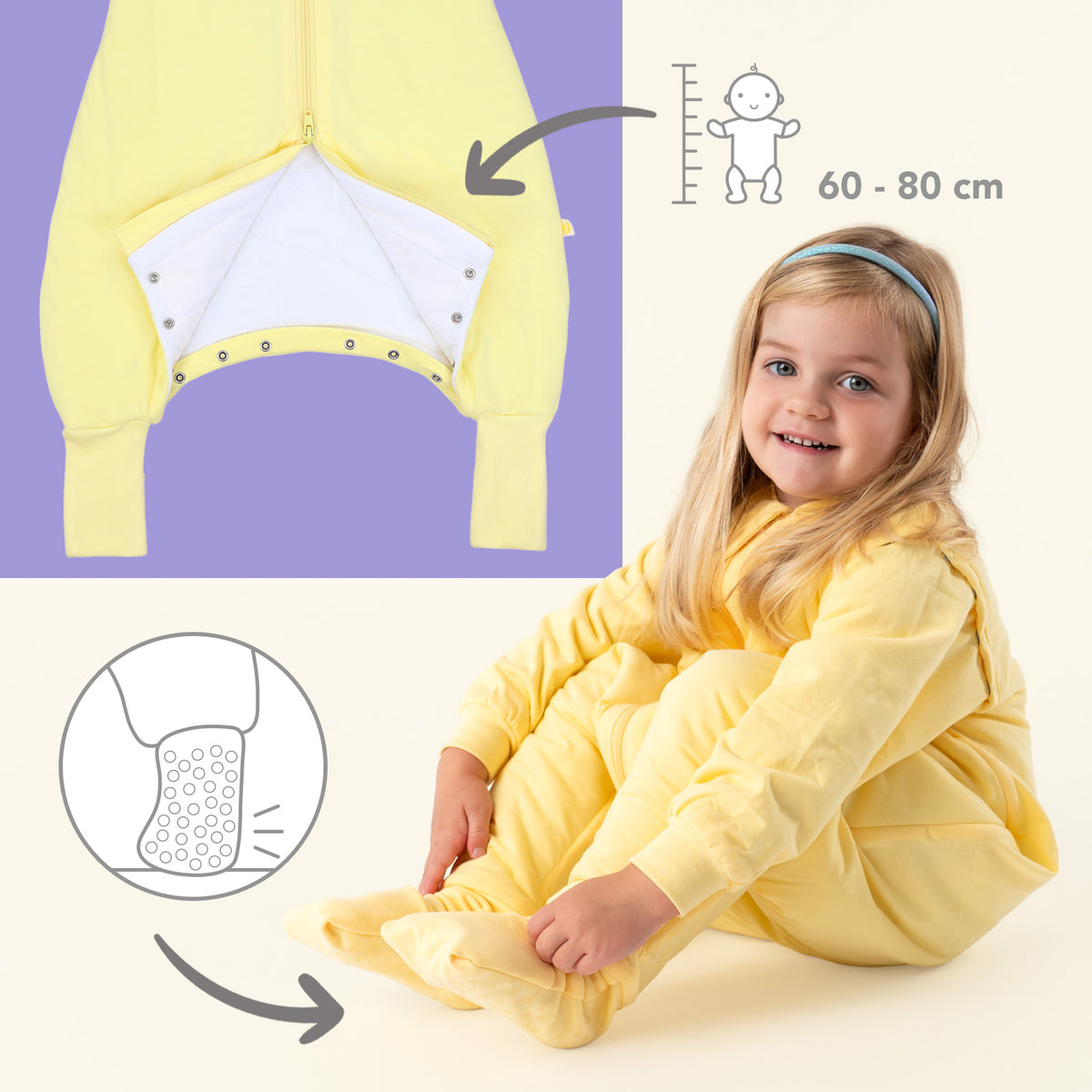 Sleeping Bag with Feet & Foldable Feet Covers - 3.5 TOG_Soft Yellow_foot area_1209