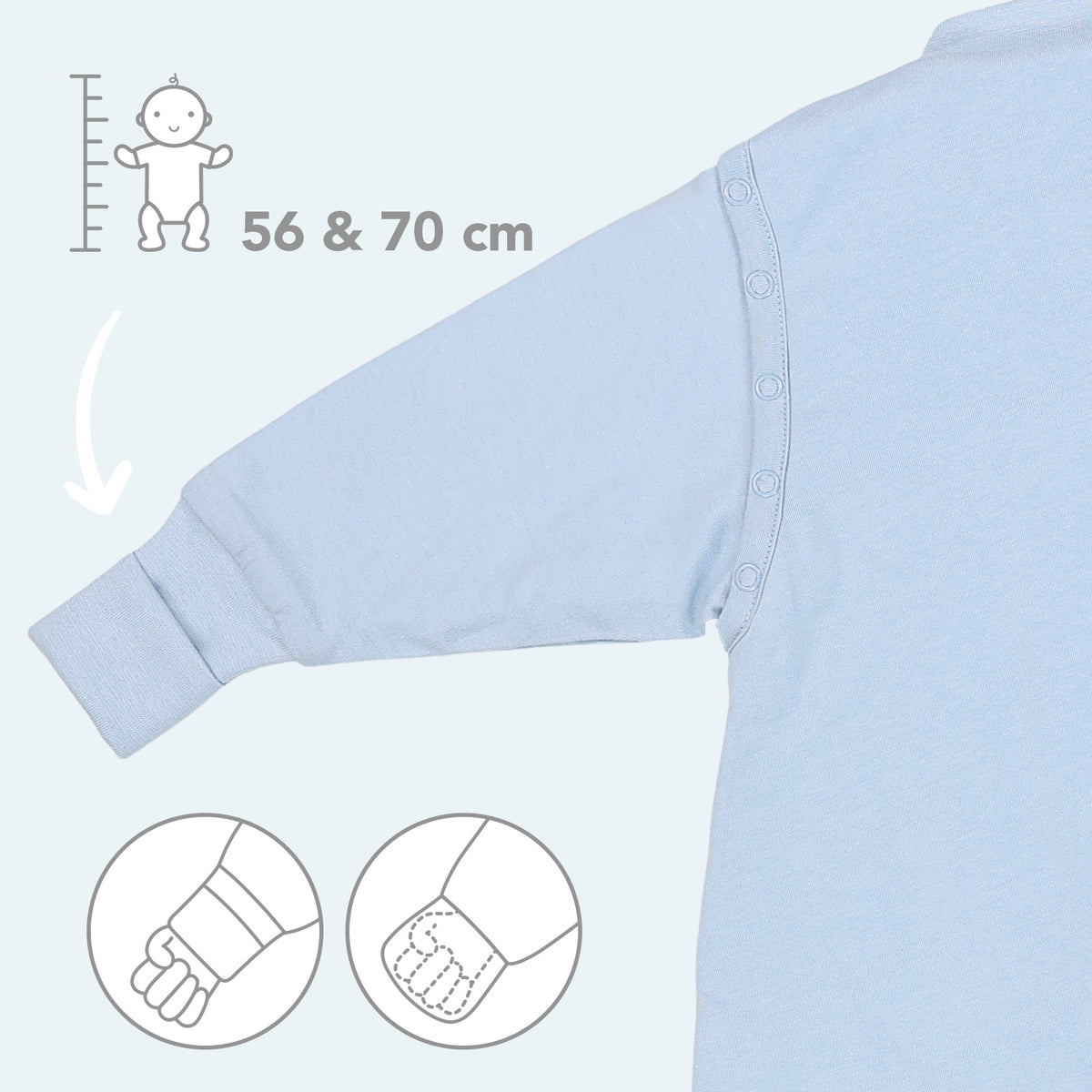 Long Sleeve Baby Sleeping Bag - 3.5 TOG_Powder Blue_sleeve area_1210