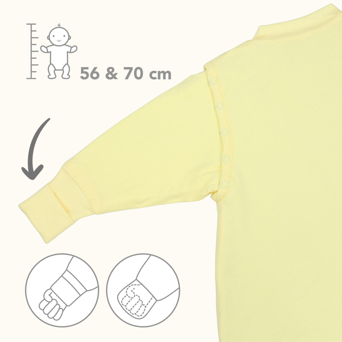 Long Sleeve Baby Sleeping Bag - 3.5 TOG_Soft Yellow_sleeve area_1210