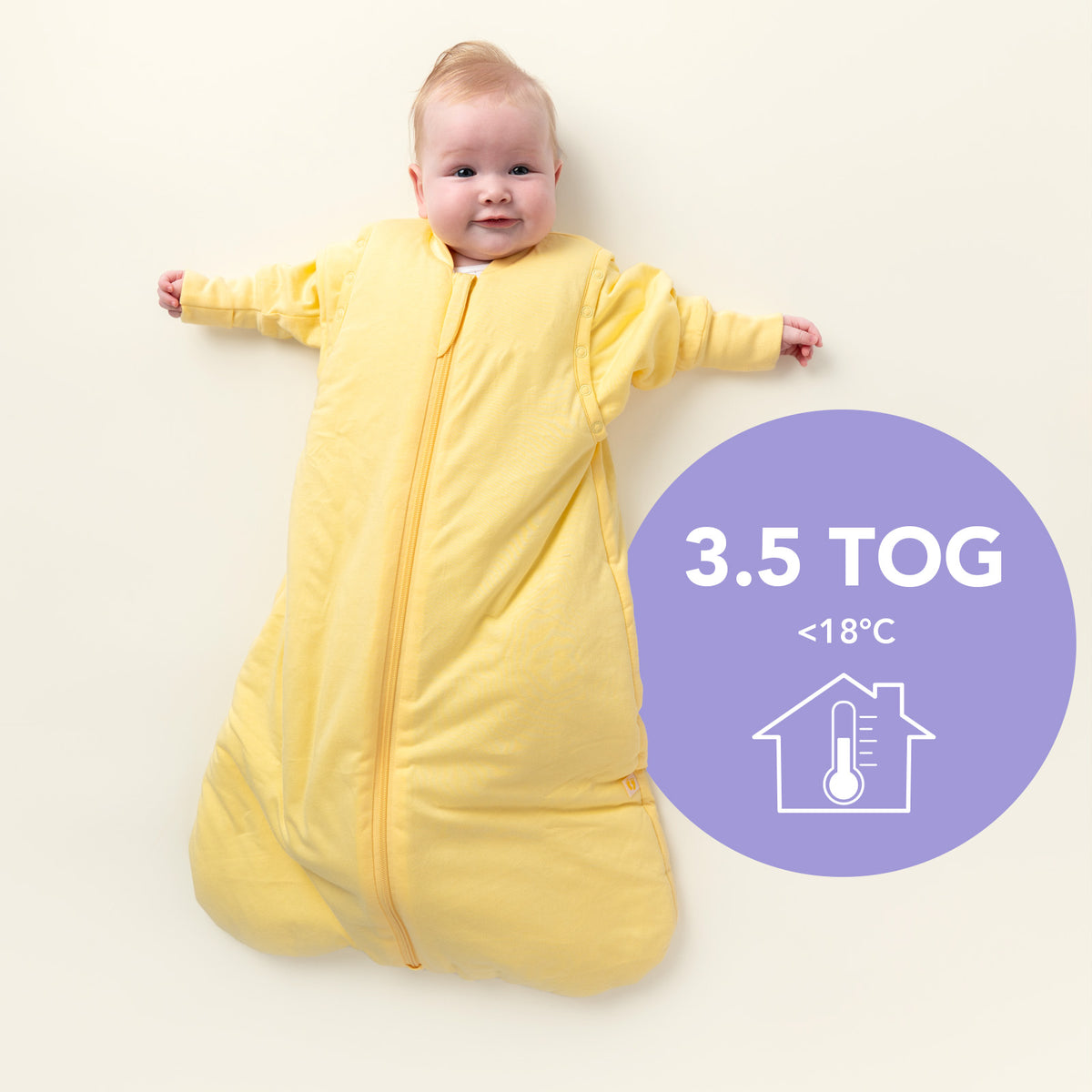 Long Sleeve Baby Sleeping Bag - 3.5 TOG_Soft Yellow_TOG_1210
