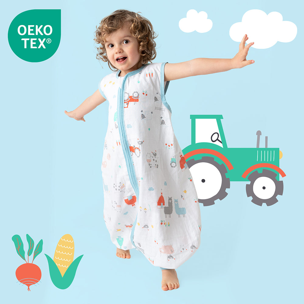 Muslin Sleeping Bag with Feet - 0.5 TOG_Farmyard_OEKOTEX_412