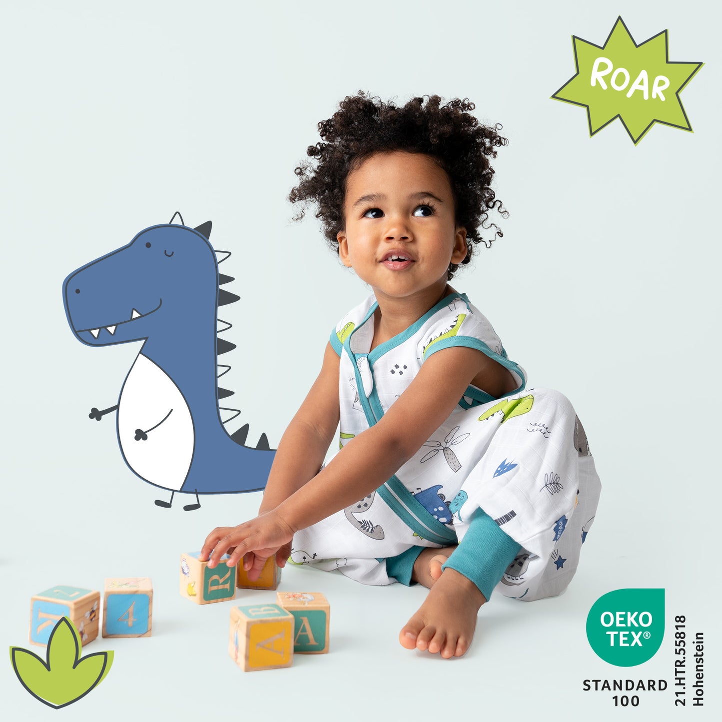 Muslin Sleeping Bag with Feet - 0.5 TOG_Dino_412_2