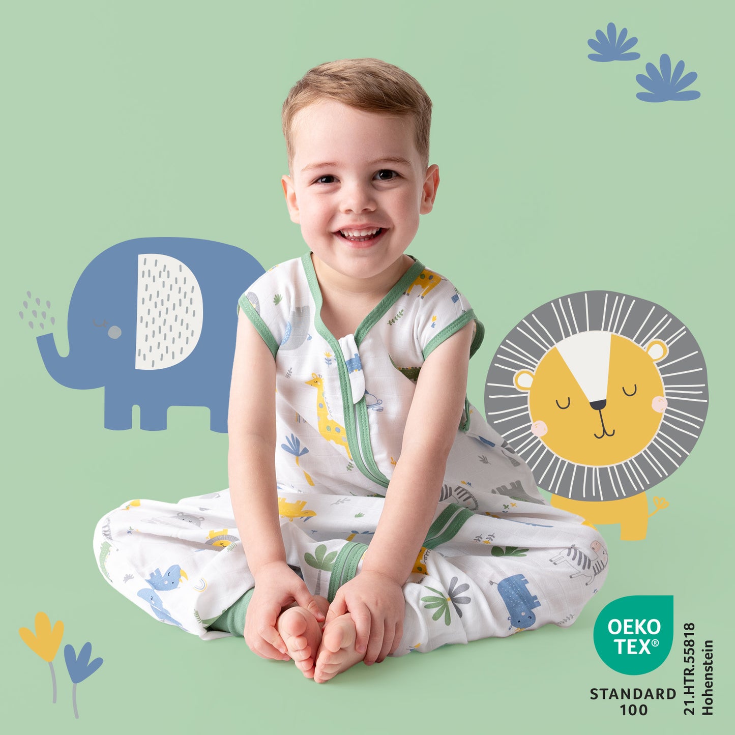 Muslin Sleeping Bag with Feet - 0.5 TOG_Jungle_412_2