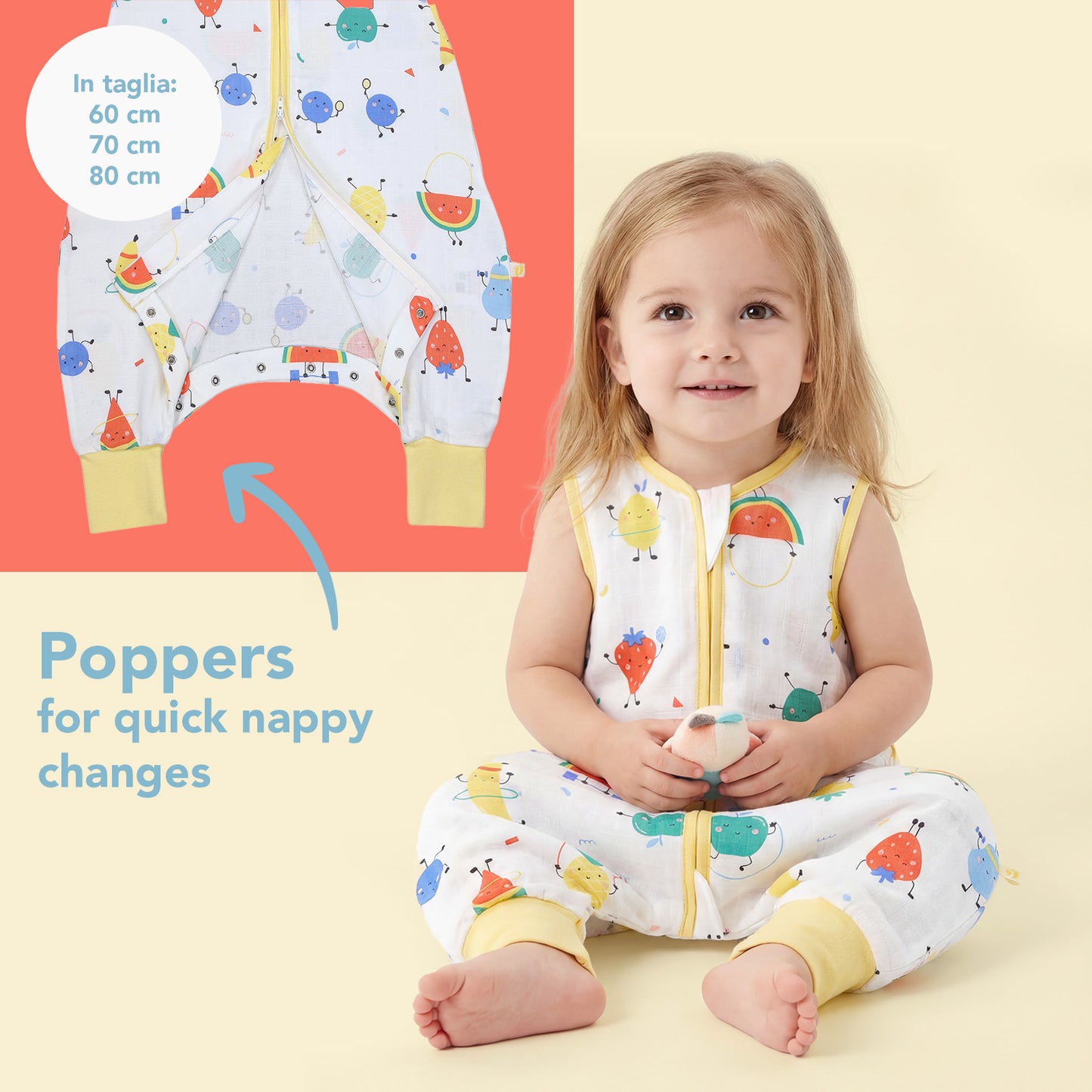 Muslin Sleeping Bag with Feet - 0.5 TOG_Sporty Fruit_foot area_412