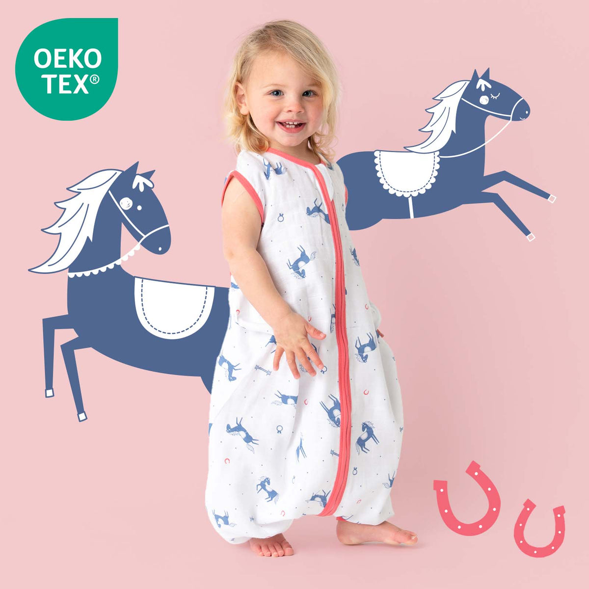 Muslin Sleeping Bag with Feet - 0.5 TOG_Horses_OEKOTEX_412