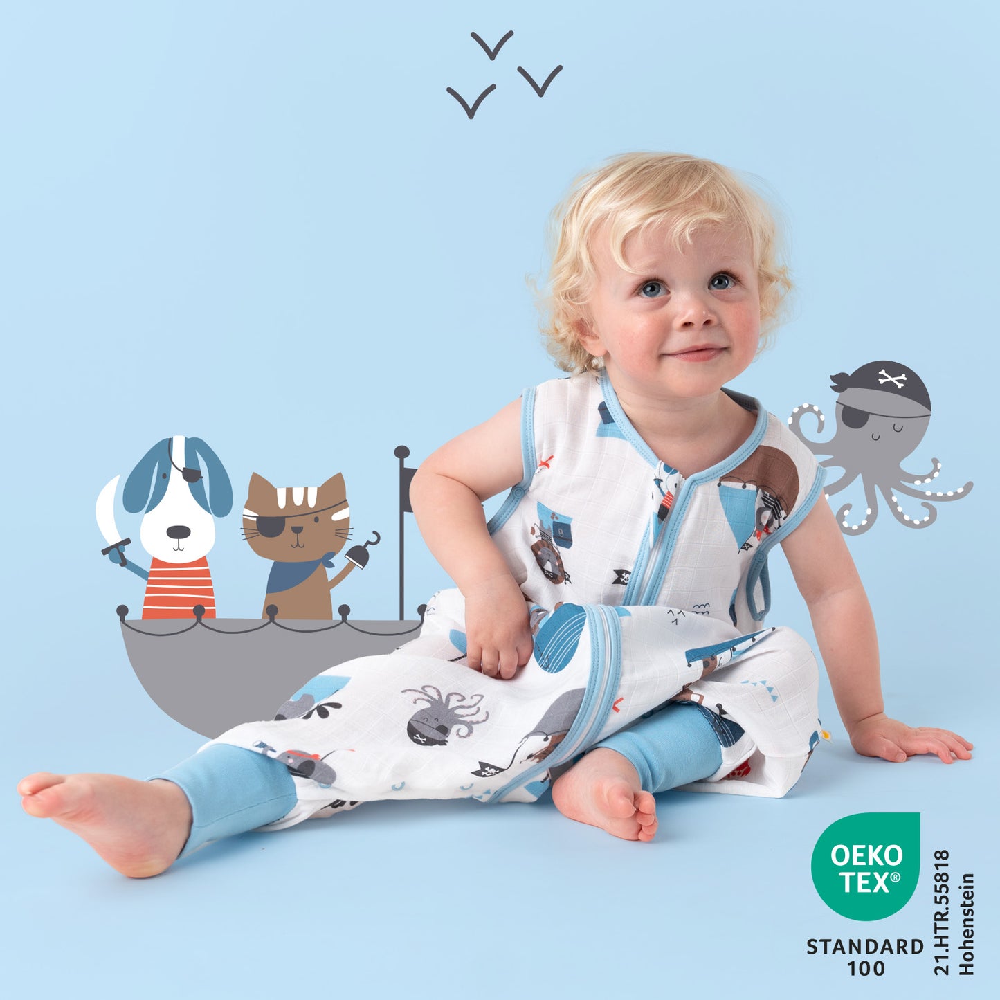 Muslin Sleeping Bag with Feet - 0.5 TOG_Pirate_412_2