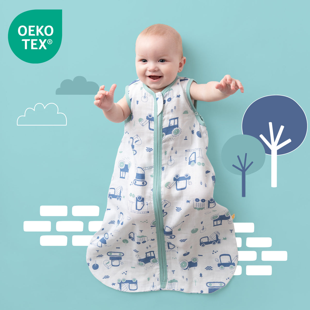 Muslin Baby Sleeping Bag - 0.5 TOG_Digger_OEKOTEX_415