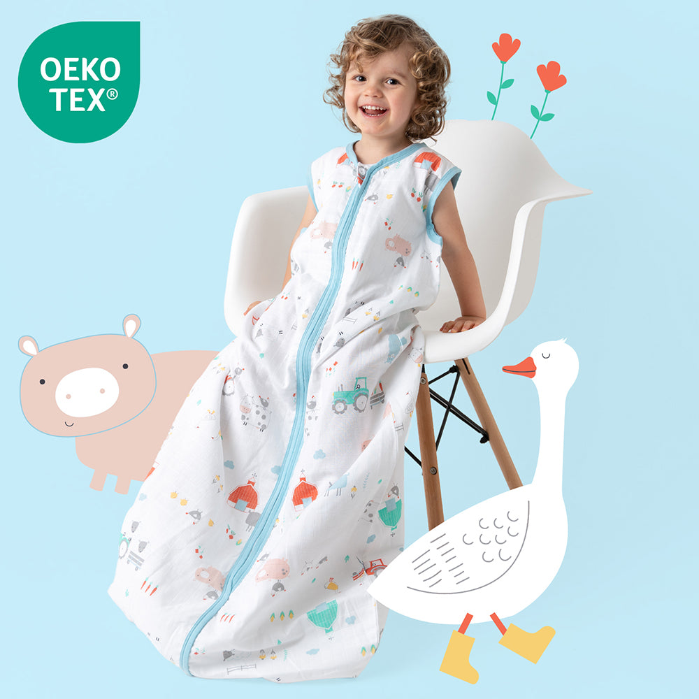 Muslin Baby Sleeping Bag - 0.5 TOG_Farmyard_OEKOTEX_415