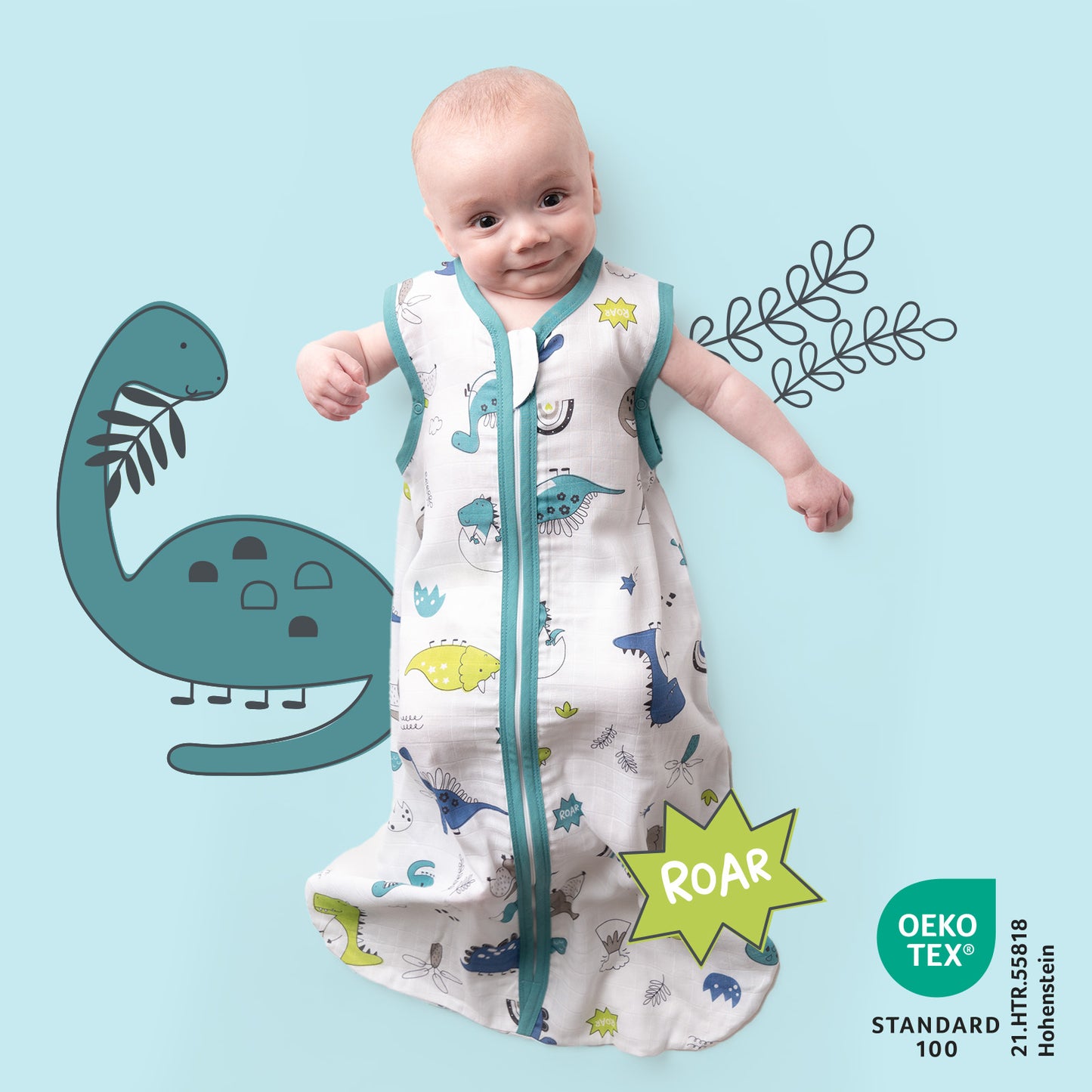 Muslin Baby Sleeping Bag - 0.5 TOG_Dino_415_2