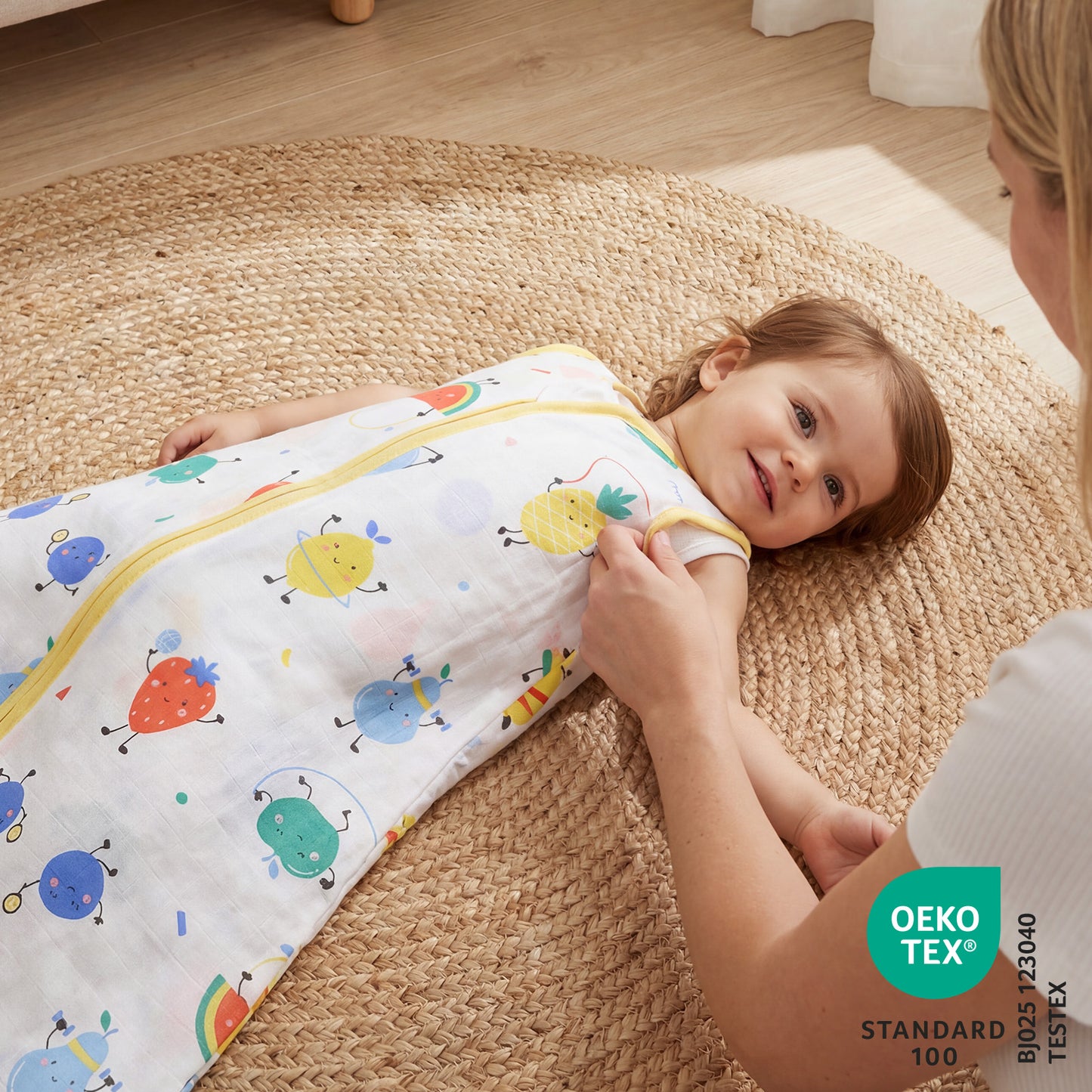 Muslin Baby Sleeping Bag - 0.5 TOG_Sporty Fruit_OEKOTEX_415