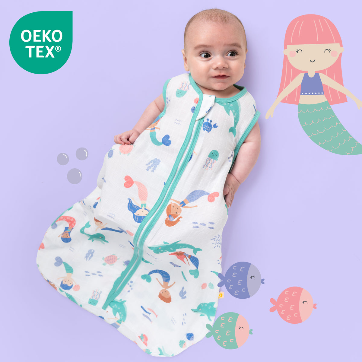 Muslin Baby Sleeping Bag - 0.5 TOG_Mermaid_OEKOTEX_415
