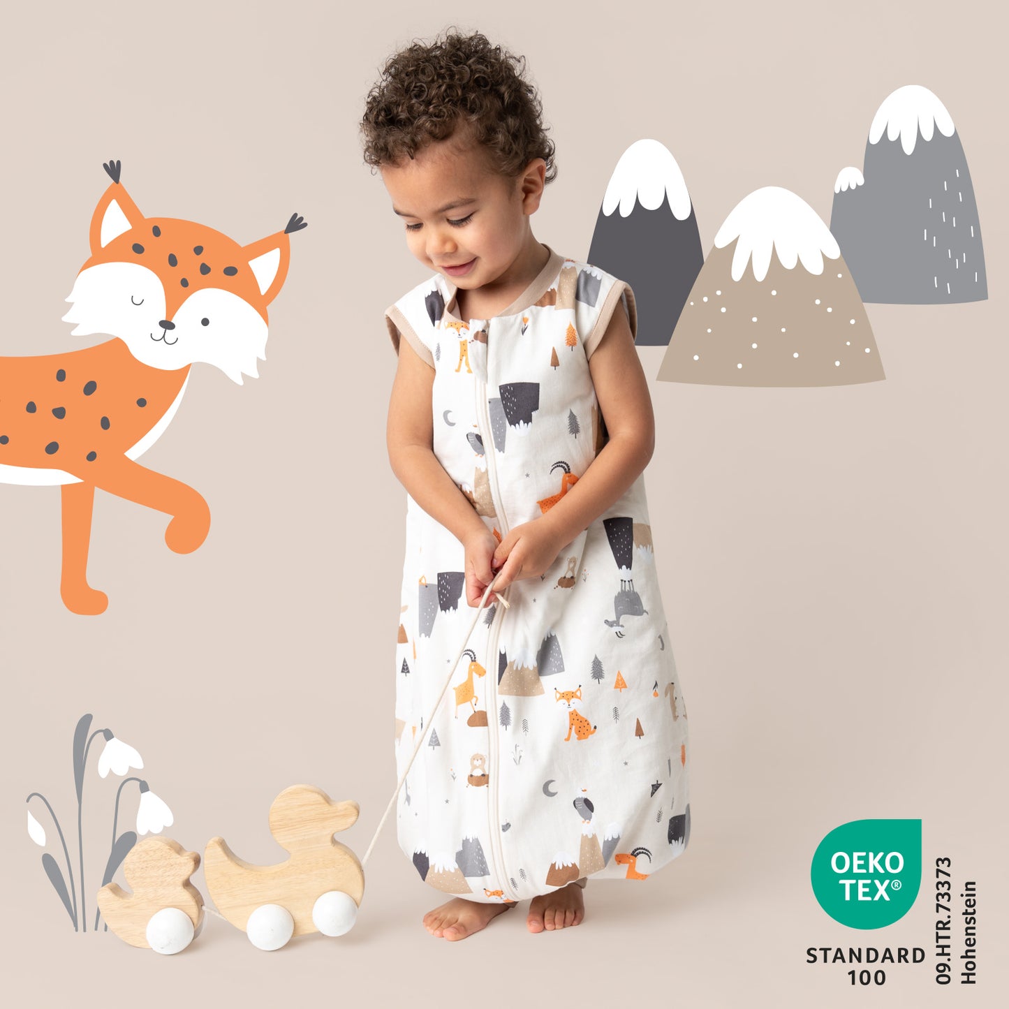 Sleeping Bag with Feet & Foldable Feet Covers - 1.0 TOG_Mountain Animals_418_2