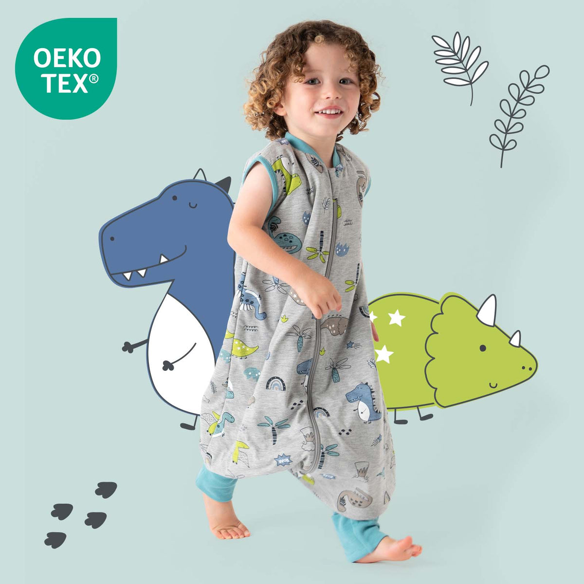 Sleeping Bag with Feet & Foldable Feet Covers - 1.0 TOG_Dino_OEKOTEX_418