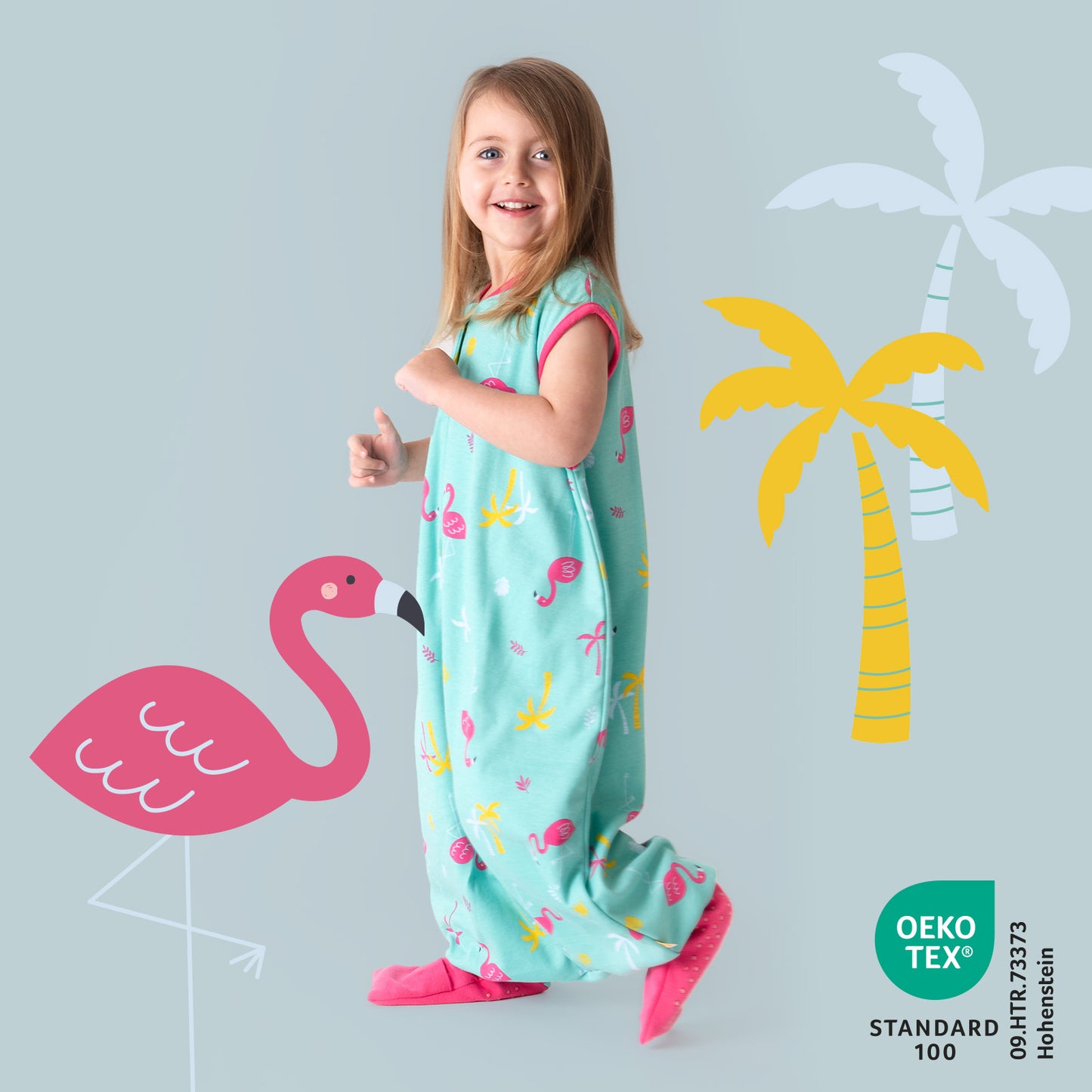 Organic Sleeping Bag with Feet & Foldable Feet Covers - 1.0 TOG_Flamingo_419_2