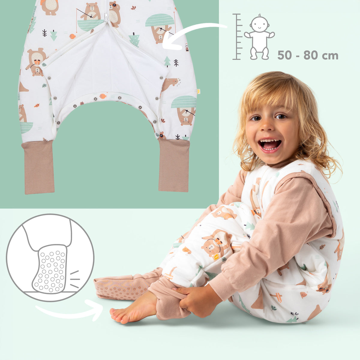 Sleeping Bag with Feet & Foldable Feet Covers - 2.5 TOG_Explorer Bear_foot area_461