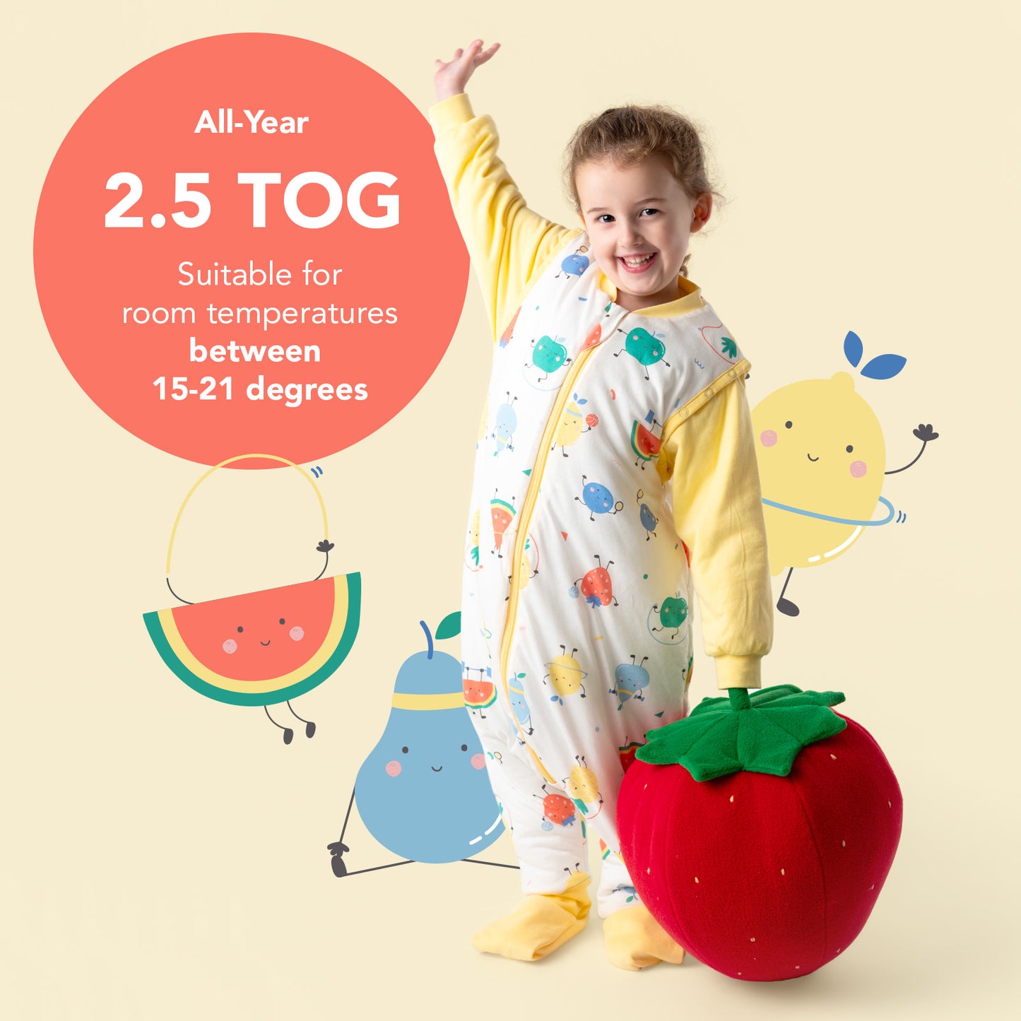 Sleeping Bag with Feet & Foldable Feet Covers - 2.5 TOG_Frutas en Forma_TOG_461
